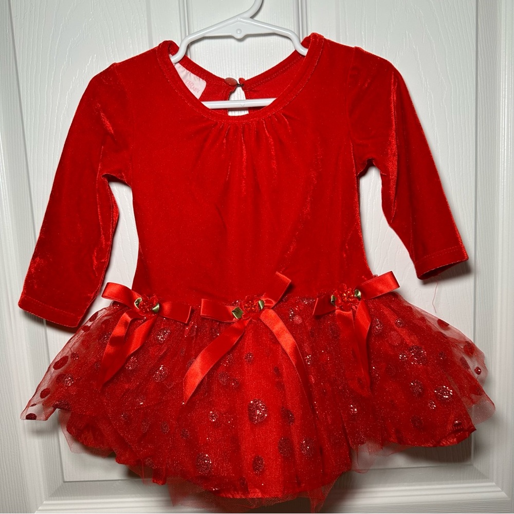 12M Bonnie Baby Girl Tutu Tulle Dress Long Sleeve Red Velour Valentine/ Holliday